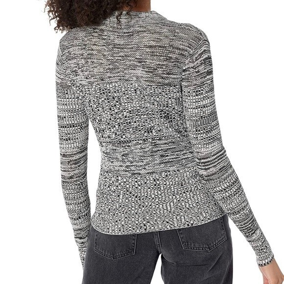 Club Monaco Sweater Black & White Mix Stitch Johnny Collar Pullover Size Medium - Picture 15 of 16